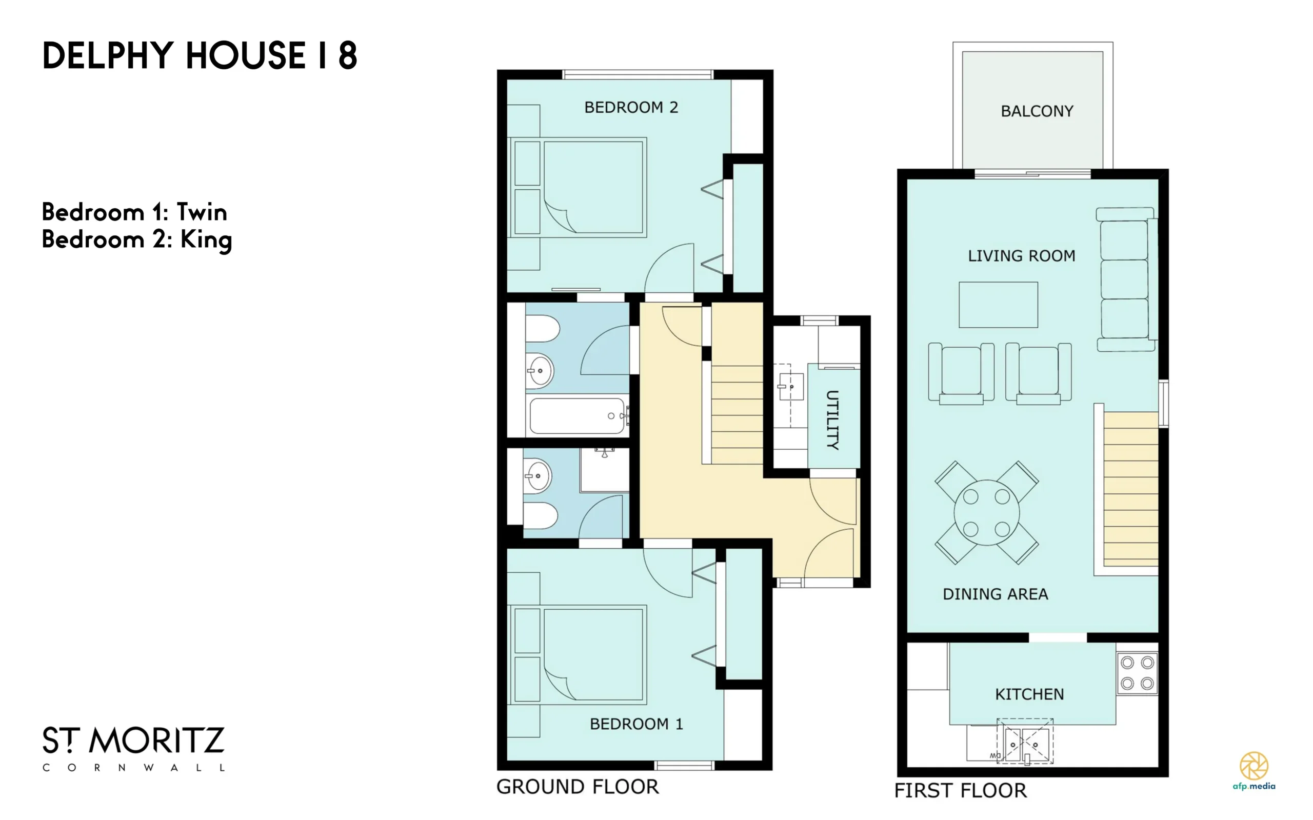 Floorplan of Villa 8. Floorplan of ground floor. Floorplan of first floor.