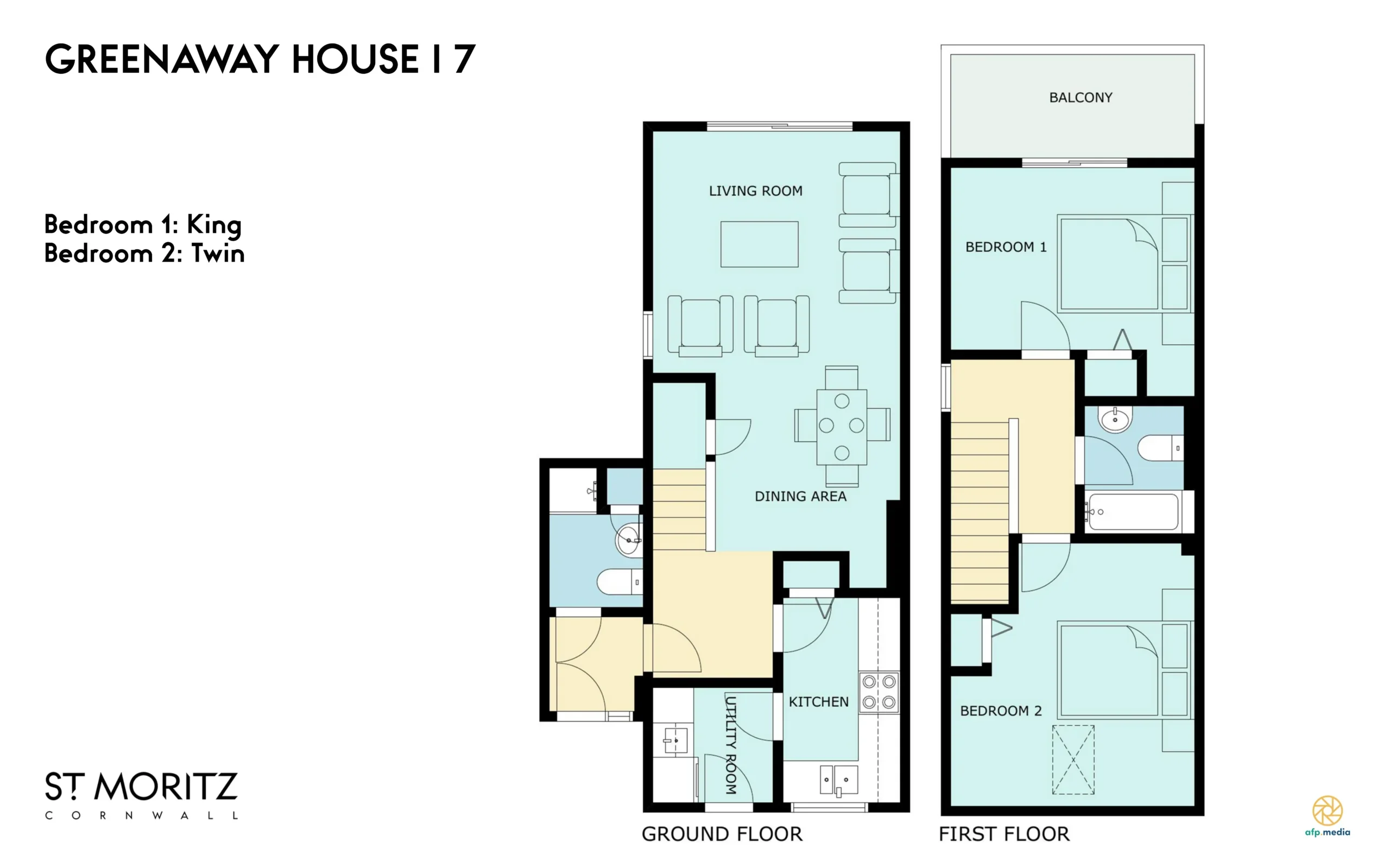 Floorplan of Villa 7. Floorplan of ground floor and floorplan of first floor.