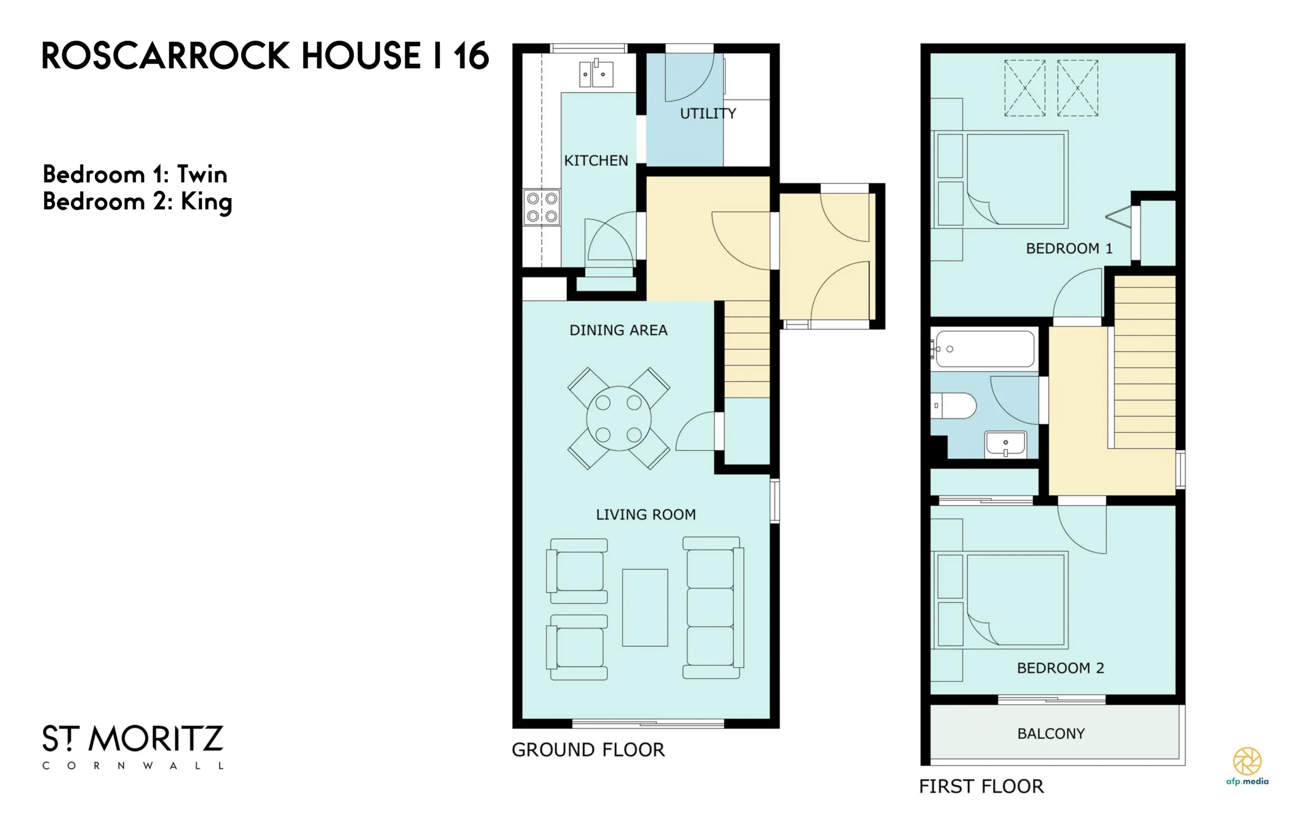 Floorplan of Villa 16. Floorplan of ground floor. Floorplan of first floor.
